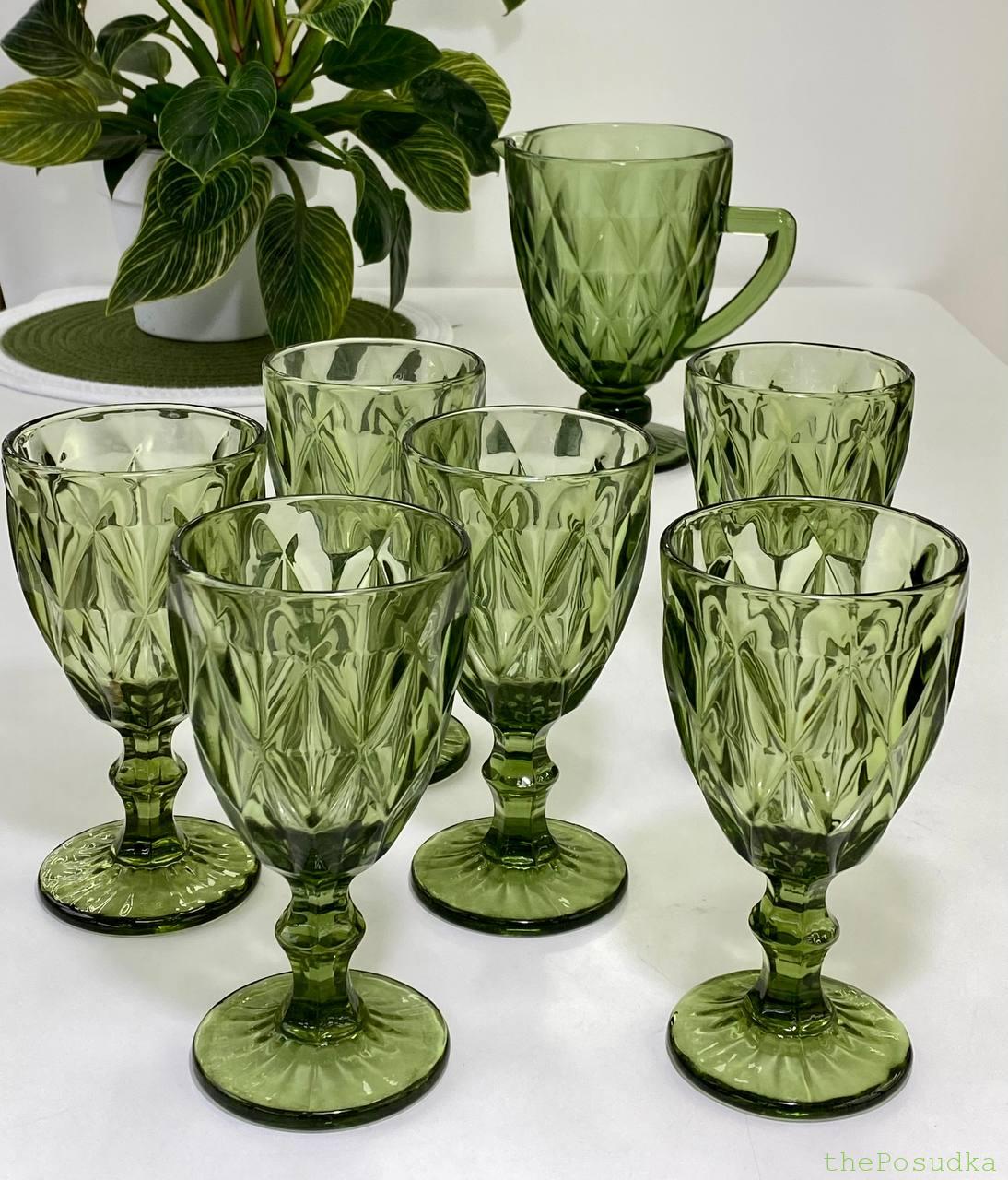 Набір 6 Келихів і Графин "Смарагд" Зелений Зображення 1 – thePosudka Набір 6 Келихів і Графин "Смарагд" Зелений