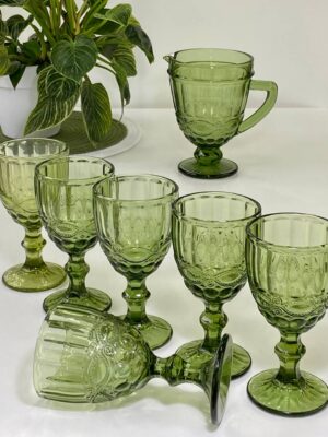 Набір 6 Келихів і Графин Olens "Вінтаж" з Кольорового Скла Зелений