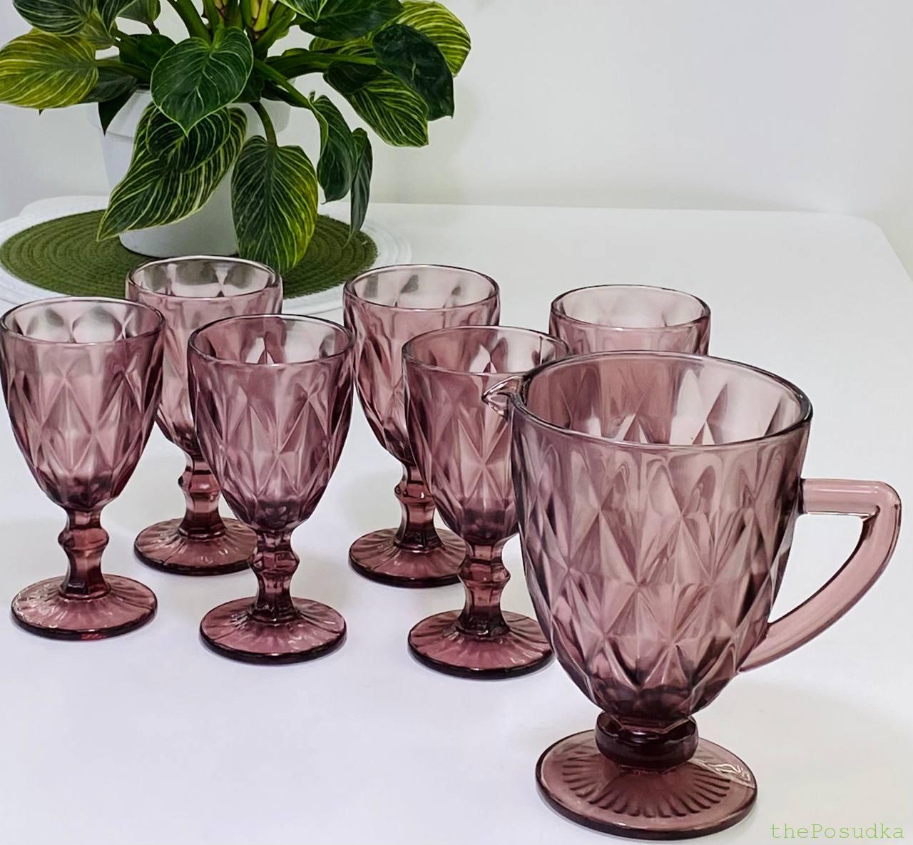 Набір 6 келихів та кувшин Olens "Смарагд" рожевий Зображення 3 – thePosudka Набір 6 келихів та кувшин Olens "Смарагд" рожевий - Зображення 3