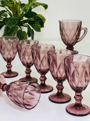 Набір 6 келихів та кувшин Olens "Смарагд" рожевий