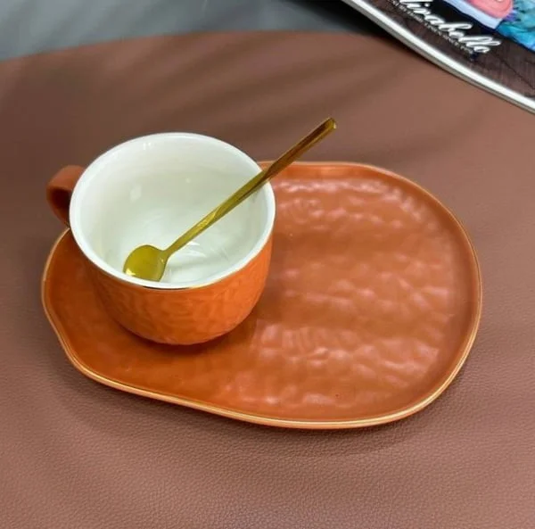Чашка з блюдцем і ложкою Olens "Добрий ранок", 150 мл, помаранчева Зображення 1