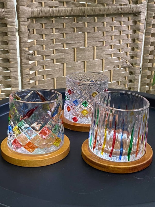 Склянка-доф для віскі з деревʼяною підставкою"Льодовий діамант" Дзига Зображення 4