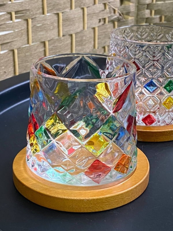 Склянка-доф для віскі з деревʼяною підставкою"Льодовий діамант" Дзига Зображення 1