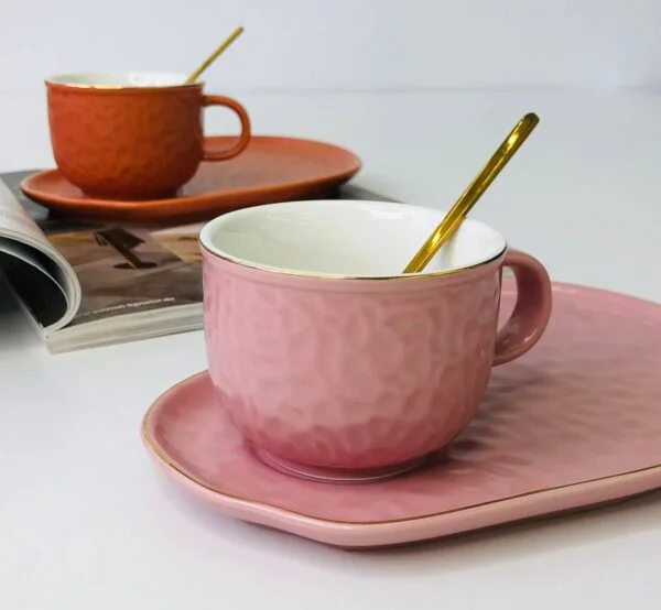 Чашка з блюдцем і ложкою Olens "Добрий ранок", 150 мл, рожева Зображення 4