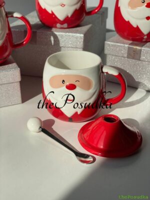 Кружка з кришкою і ложкою "Веселий дід мороз" 420 мл