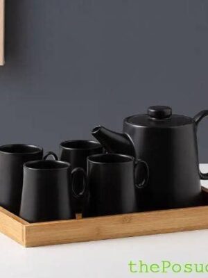 Набор Olens чайник 600 мл 4 чашки, 120 мл піднос "Монако", чорний