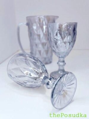 Набір Olens "Дзеркальний Смарагд 2" (6 келихів і глечик) блакитний