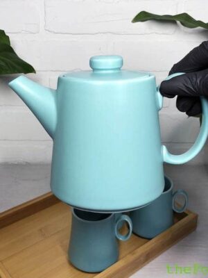 Набор Olens чайник 600 мл 4 чашки, 120 мл піднос "Монако", бірюза