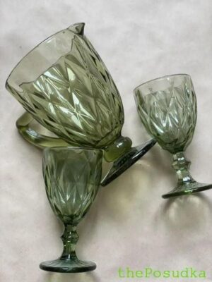 Набір 6 Келихів і Графин Olens "Смарагд" з Кольорового Скла Зелений