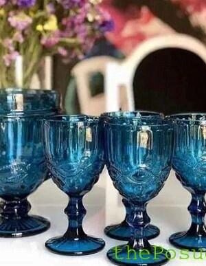 Набір 6 Келихів і Графин Olens "Вінтаж" з Кольорового Скла Блакитний