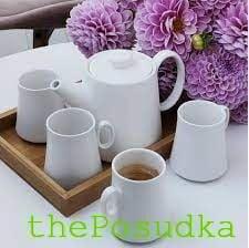 Набор Olens чайник 600 мл 4 чашки, 120 мл піднос "Монако", білий