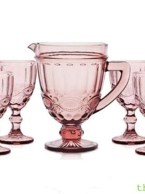 Набір 6 келихів та глечик Olens "Вінтаж" рожевий