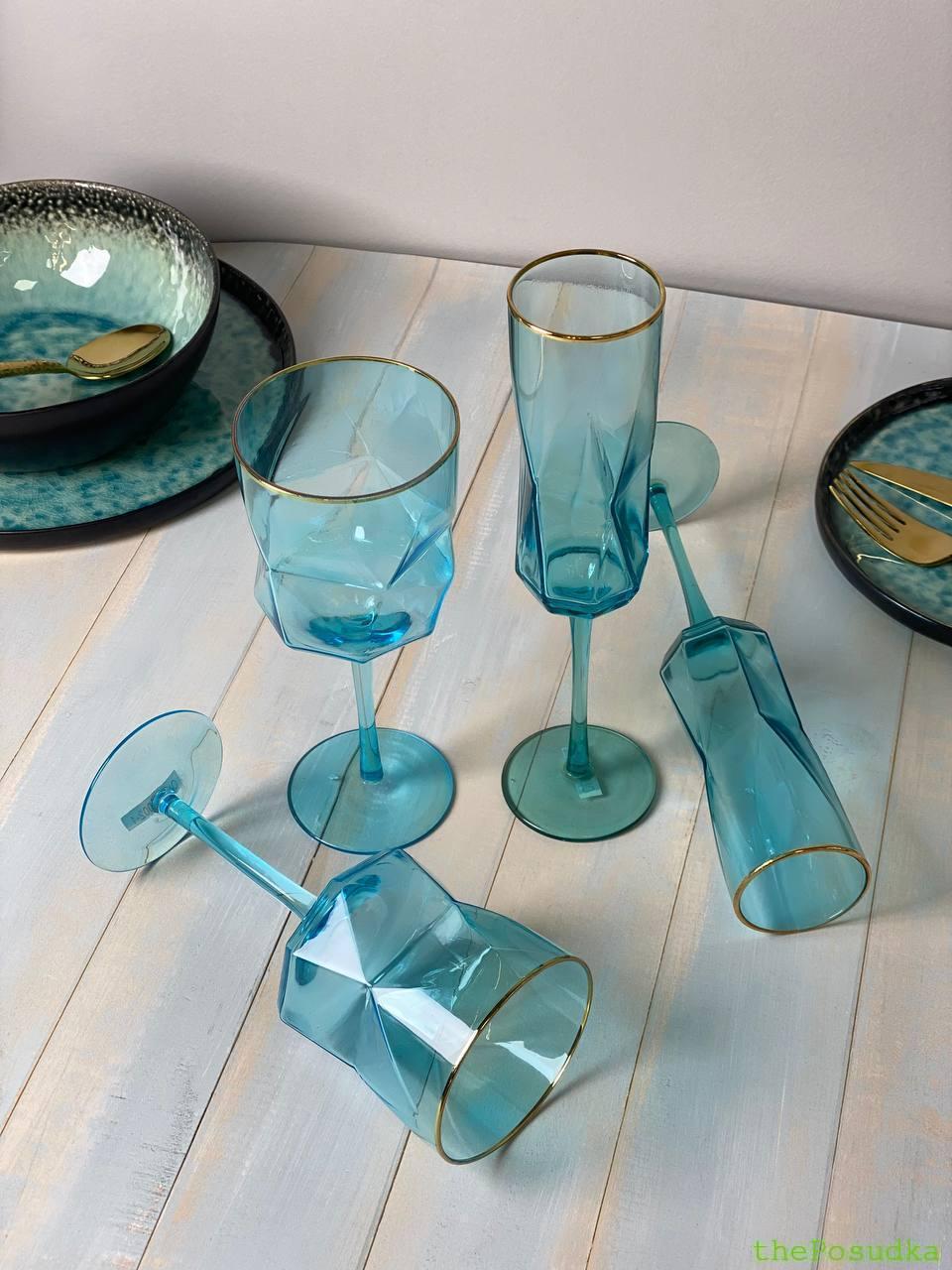 Набір 4 келихи для шампанського Olens "Блакитна геометрія", 250 мл Зображення 2 – thePosudka Набір 4 келихи для шампанського Olens "Блакитна геометрія", 250 мл - Зображення 2