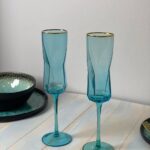 Набір 4 келихи для шампанського Olens "Блакитна геометрія", 250 мл