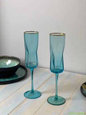 Набір 4 келихи для шампанського Olens "Блакитна геометрія", 250 мл