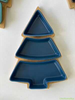 Цукерниця-соусниця 3-секційна "Синя ялинка" 26*15*5 см