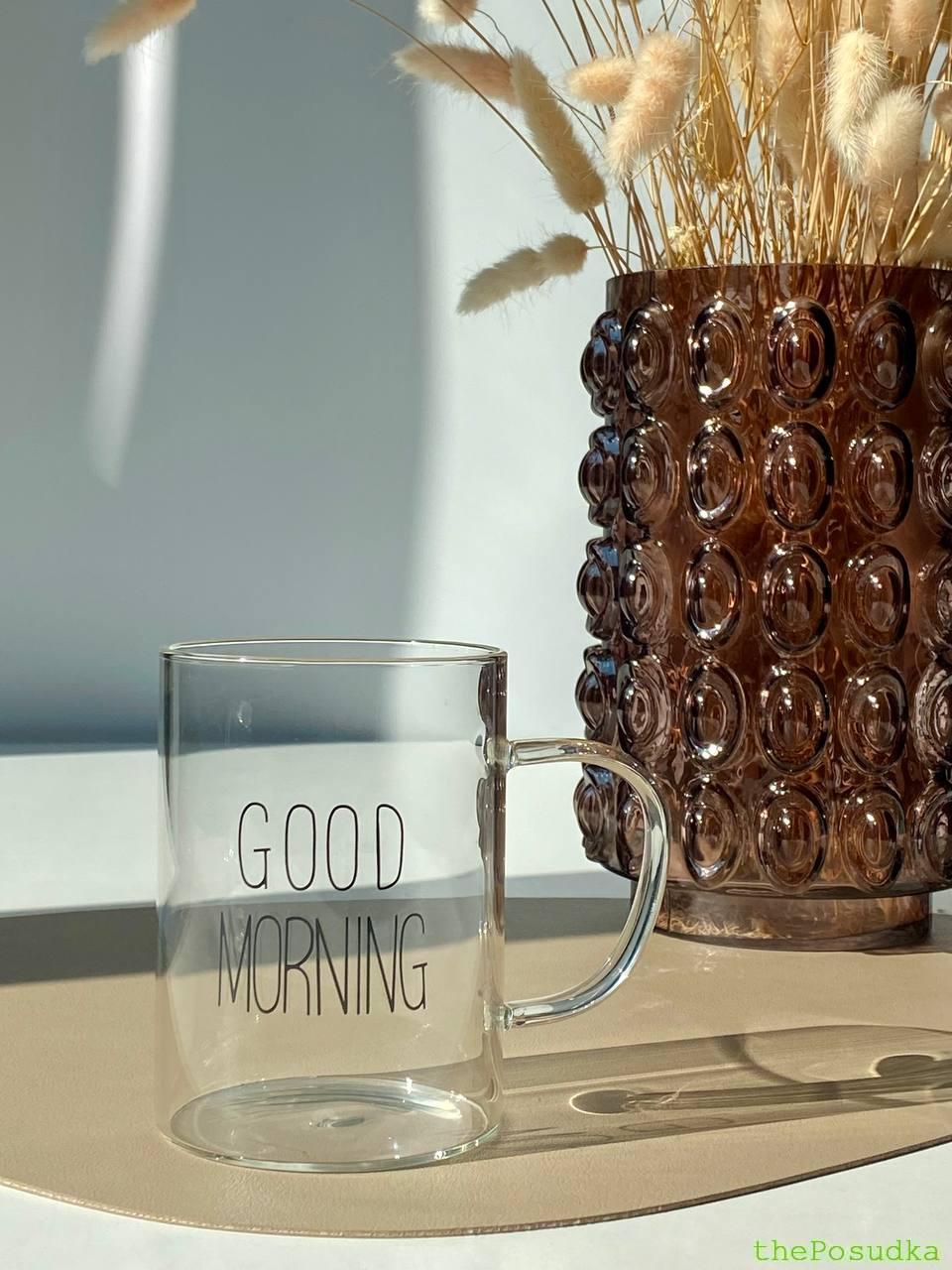 Набір 4 Кружки Скляні "Доброго ранку" 470 мл Зображення 2 – thePosudka Набір 4 Кружки Скляні "Доброго ранку" 470 мл - Зображення 2