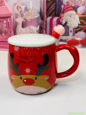 Кружка з кришкою і ложкою Olens "Веселий олень", 370 мл