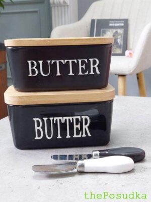 Маслянка з ножем чорна Olens "Butter", чорна