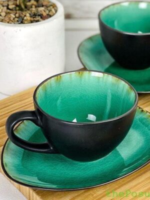 Набір 4 чашки і 4 блюдця Olens "Зелена лагуна" чайний, 250 мл