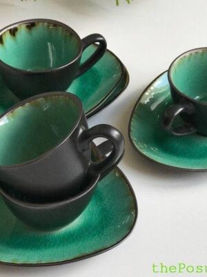 Набір 4 чашки і 4 блюдця Olens "Зелена лагуна" кавовий, 100 мл