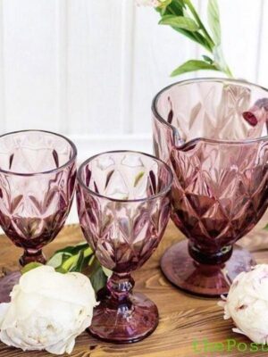 Набір 6 келихів та кувшин Olens "Смарагд" рожевий