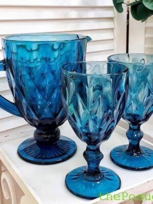 Набір 6 Келихів і Графин Olens "Смарагд" з Кольорового Скла Синій