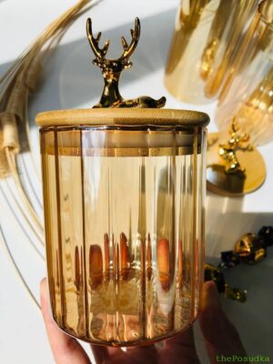 Скляна банка, цукерниця Olens "Золотий олень", 500 мл