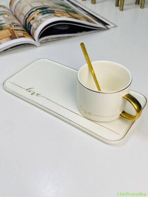 Чашка з блюдцем і ложкою Olens "Love" 200 мл, біла