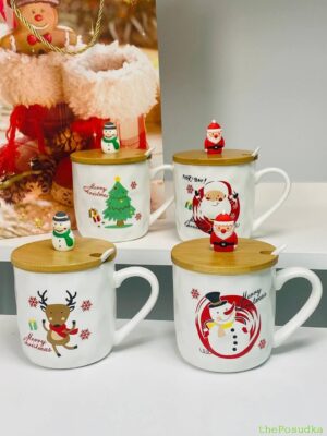 Кружка з бамбуковою кришкою і ложкою "Новорічна братва", 380 мл