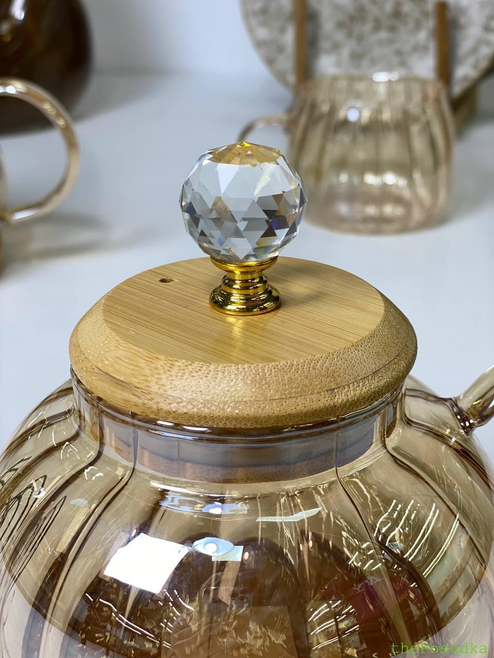 Чайник скляний на підставці "Пампкін", бурштиновий Зображення 3 – thePosudka Чайник скляний на підставці "Пампкін", бурштиновий - Зображення 3