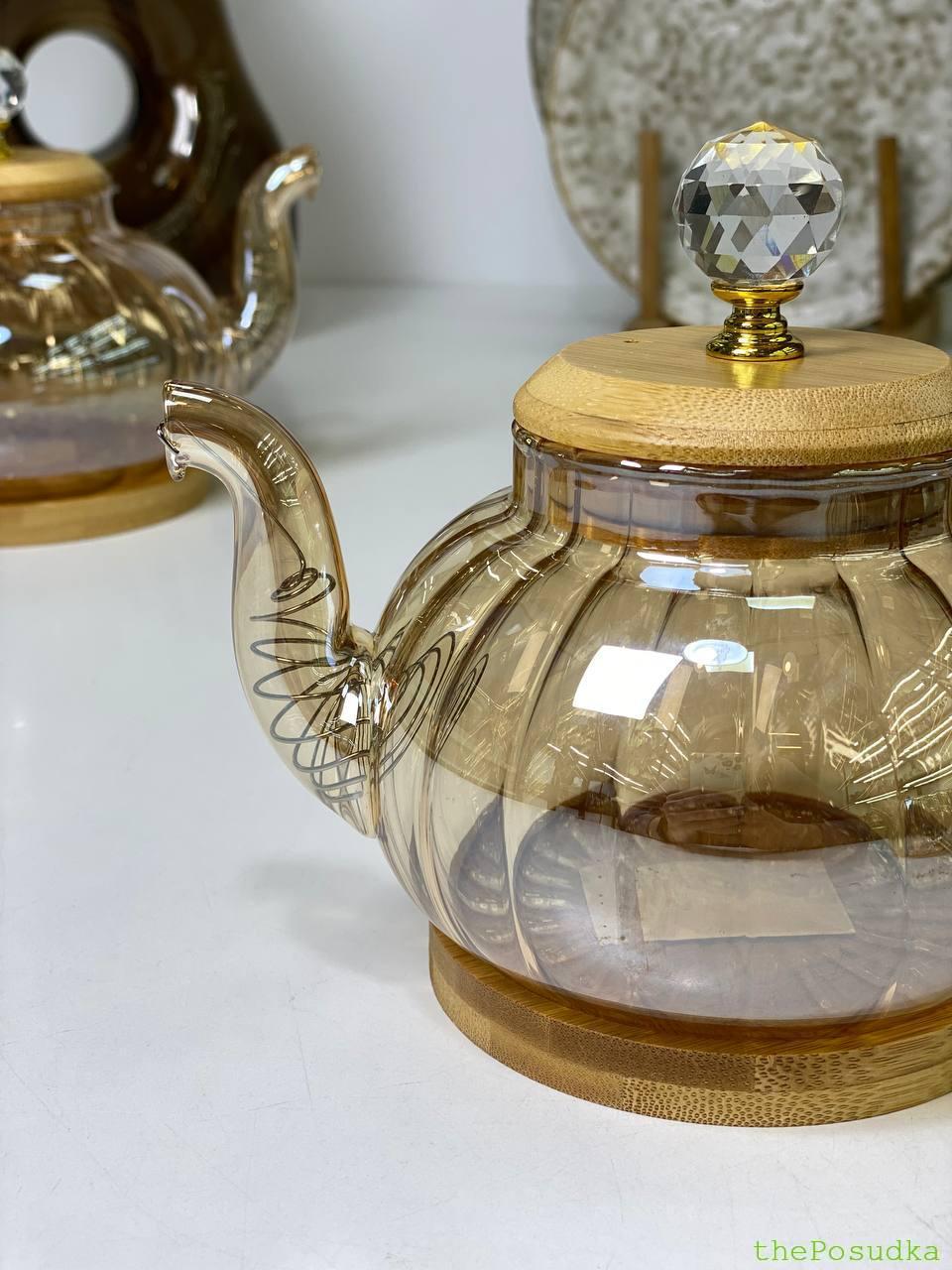 Чайник скляний на підставці "Пампкін", бурштиновий Зображення 2 – thePosudka Чайник скляний на підставці "Пампкін", бурштиновий - Зображення 2