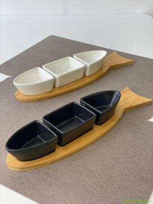 Цукерниця-соусниця 3-секційна "Чорна рибка" 36*10*5,5 см