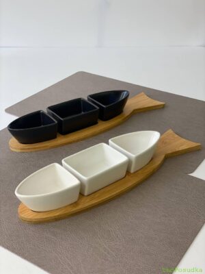 Цукерниця-соусниця 3-секційна "Біла рибка" 36*10*5,5 см