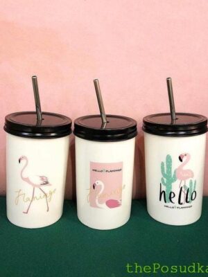 Стакан з трубочкою і кришкою Olens "Фламінго", 500 мл