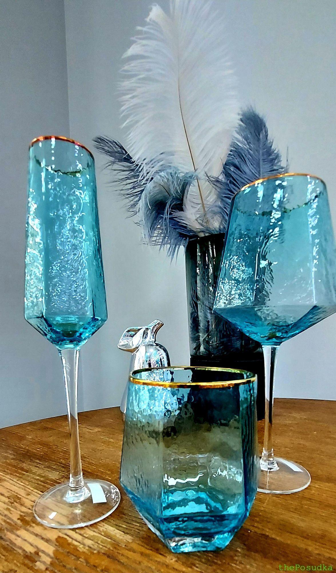 Набір Келихів для Вина і Шампанського, Склянок "Бірюза" Зображення 1 – thePosudka Набір Келихів для Вина і Шампанського, Склянок "Бірюза"