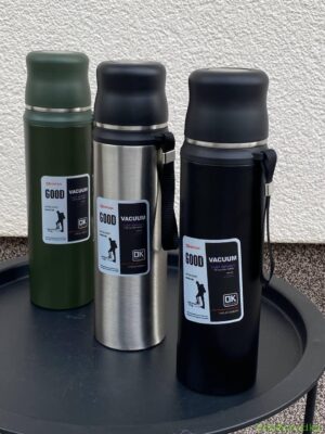 Термос Olens "Заряд енергії", чорний, срібний, зелений, 1000 мл