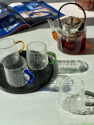 Набір 4 Кружки скляні "Зелений, Синій, Золотий, Срібний Колосок" 400 мл