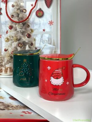 Кружка з кришкою і ложкою Olens "Золотий рік" 370 мл