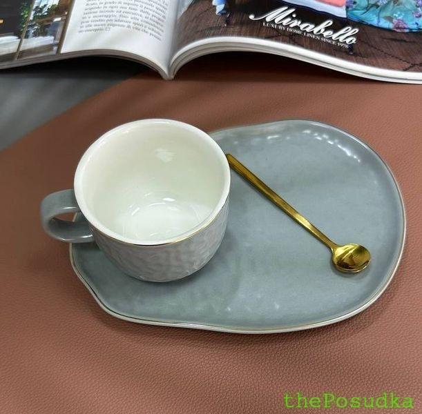 Чашка з блюдцем і ложкою Olens "Добрий ранок", 150 мл, сіра Зображення 3 – thePosudka Чашка з блюдцем і ложкою Olens "Добрий ранок", 150 мл, сіра - Зображення 3