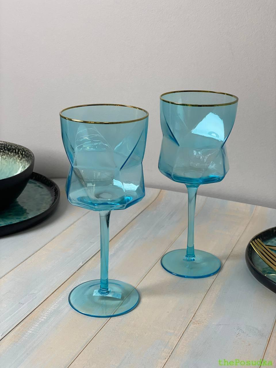 Набір 4 Келихи для Вина "Блакитна Геометрія", 310 мл Зображення 1 – thePosudka Набір 4 Келихи для Вина "Блакитна Геометрія", 310 мл