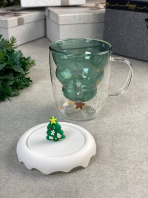 Чашка-ялинка з подвійним дном 300 мл та силіконовою кришкою
