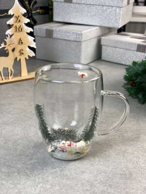 Кружка подвійне скло "Новорічний сніговик" 300 мл