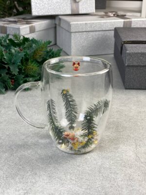 Скляна новорічна чашка з подвійним дном "Новорічний олень", 300 мл