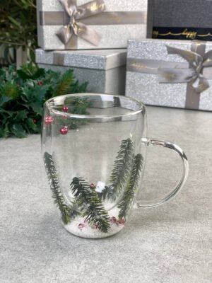 Скляна новорічна чашка з подвійним дном "Новорічний настрій", 300 мл