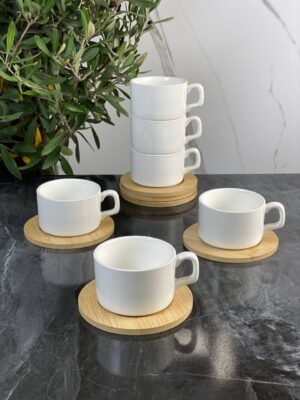 Набір кавових чашок з дерев'яним блюдцем "Сноу", 150 мл