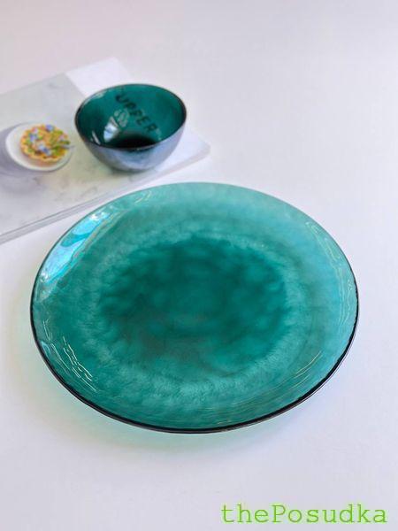 Тарілка скляна Olens "Дзеркальна бірюза", D 30,5 см Зображення 121 &ndash; thePosudka