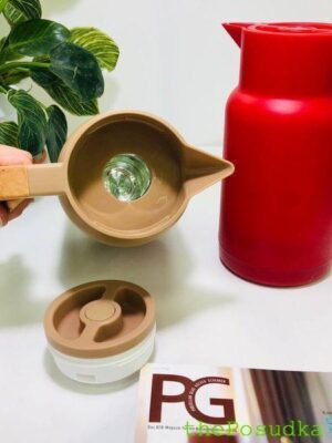 Термос "Дойч", 1000 мл, Olens бежевий, червоний 102-393 (скляна колба) утримання тепла: 12-16 годин