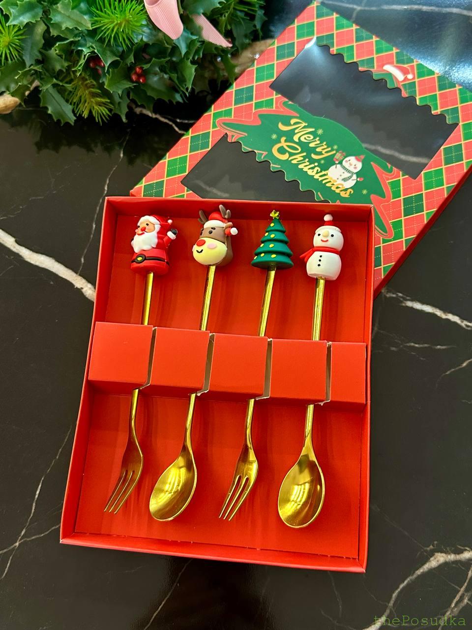 Набір Столових Приборів 2 ложки та 2 вилки "Новорічний" Зображення 3 – thePosudka Набір Столових Приборів 2 ложки та 2 вилки "Новорічний" - Зображення 3