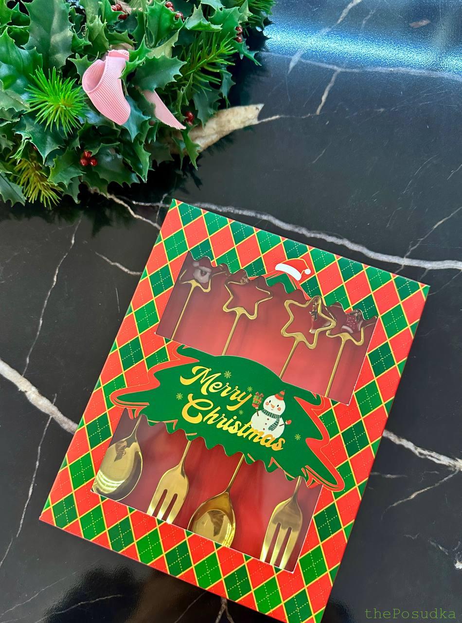 Набір Столових Приборів "Різдвяна Зірка" - 2 ложки + 2 вилки Зображення 1 – thePosudka Набір Столових Приборів "Різдвяна Зірка" - 2 ложки + 2 вилки